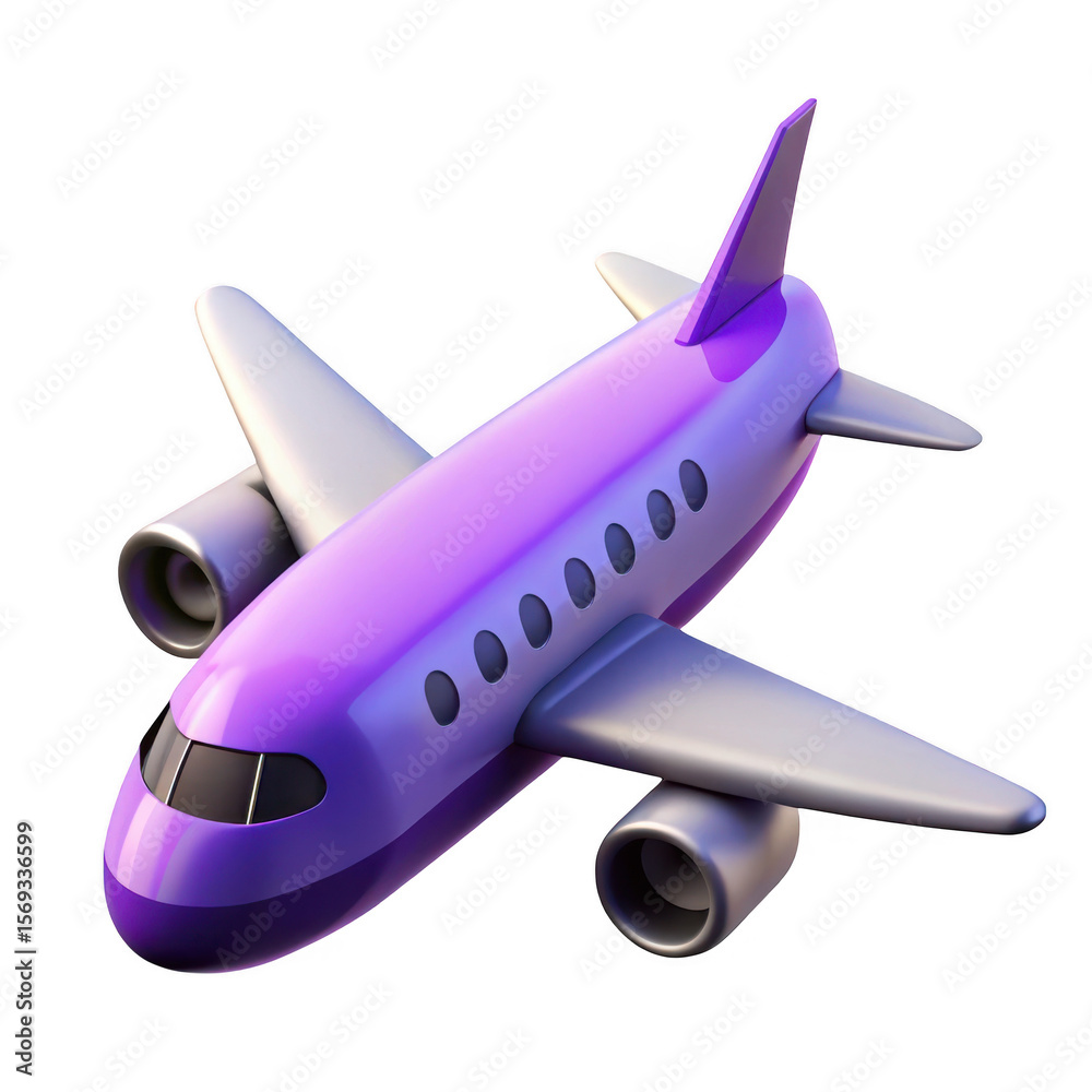 Fototapeta premium 3d purple airplane isolated on transparent background