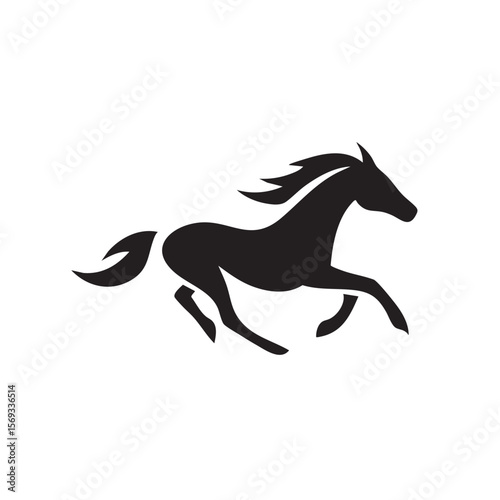 A galloping horse in a black silhouette.