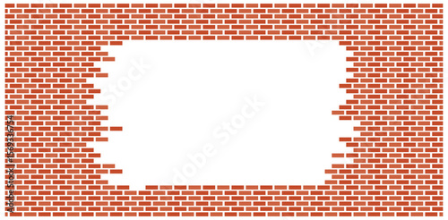 brick wall banner Hole. Vintage brick wall background with hole. Vector