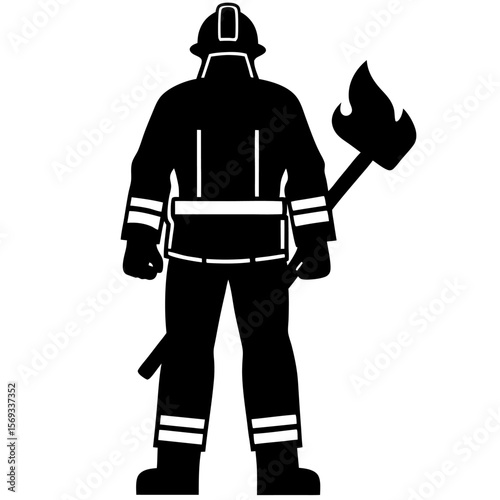 Resolute firefighter standing with back to viewer heroic silhouette
