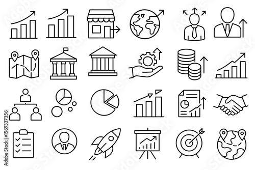 Business Expansion Line Icon 2: Global Growth & Market Penetration Outline