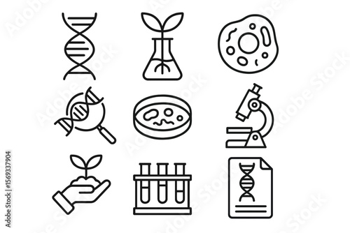 Biotechnology Line Icon 4: Lab Research & Scientific Discovery Outline