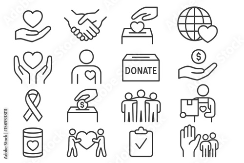 Charity & Volunteering Icon 2: Donation & Fundraising Outline