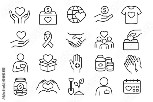 Charity & Volunteering Icon 4: Community Support & Social Impact Outline