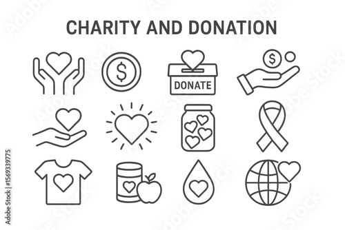 Charity & Donation Line Icon 2: Hand with Heart & Giving Support