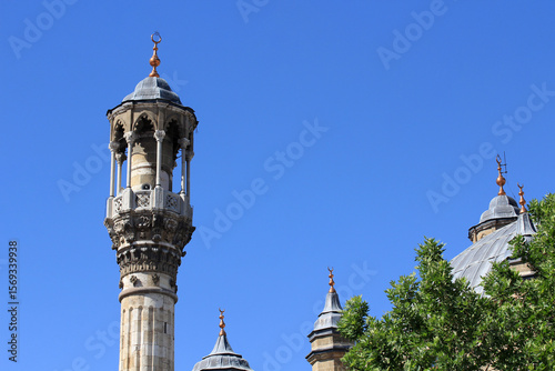 Aziziye Mosque is located in Konya, Türkiye. The mosque was built in 1872 during the Ottoman period. The minaret of the mosque was built in the baroque style.