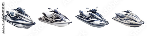 Four jet skis in various designs, isolated on transparent background