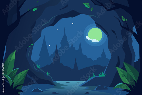 A lone, gnarled tree stands silhouetted against a deep blue, moonlit Halloween night, its branches resembling coral in the inky sky
