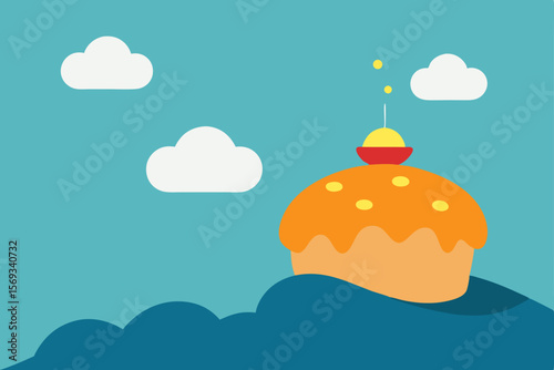 Here's one sentence describing the image:

Abstract vector illustration of a summer sky with sun and clouds, a cute, seamless nature design pattern