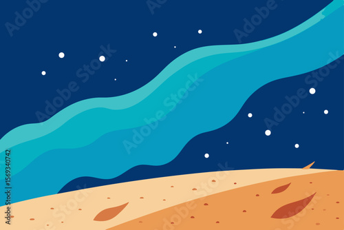 Vector illustration of an abstract background with blue ocean waves and a summer beach landscape, perfect for nature and travel design