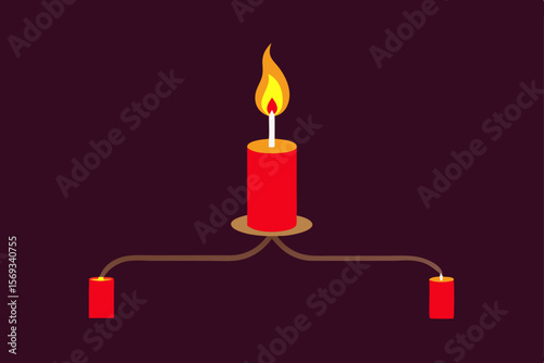 Burning candles glow warmly in the dark, casting a serene light on a black background