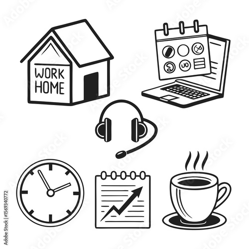 Work from home icons isolated on white background