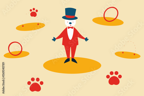 A cartoon vector illustration of a businessperson or waiter holding a tray of food