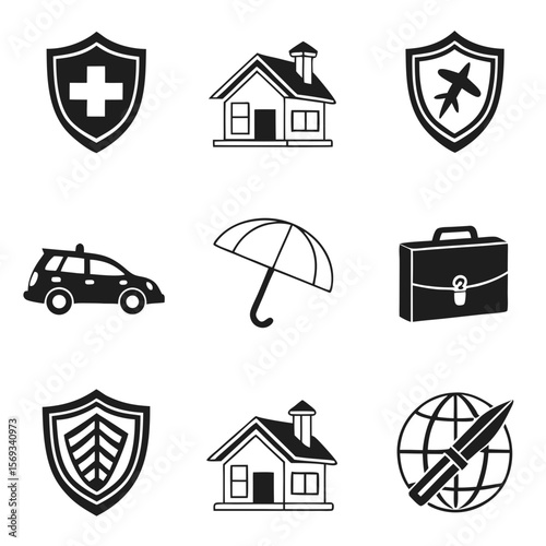 Insurance and protection icons isolated on white background