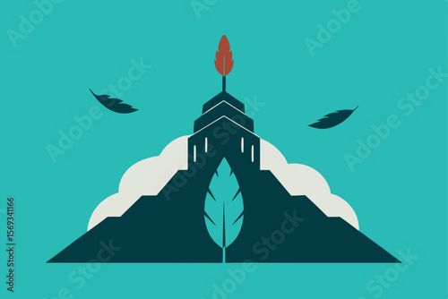 Mountaintop Sanctuary A Minimalist Illustration of Nature's Resilience