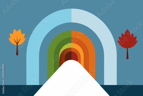 Autumnal Transition Colorful Rainbow Archway Leading to Winter