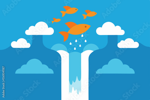 Flying Fish Leaping Over Waterfall A Surreal Aquatic Adventure