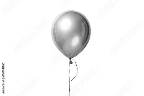 Shiny silver balloon with a ribbon isolated on transparent background