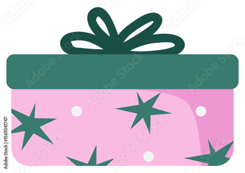 ute Gift Box Vector Illustration Pink Green with Ribbon