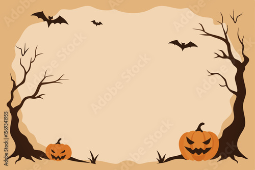Spooky Halloween Frame  Bats, Trees, and Jack-o'-lanterns Design