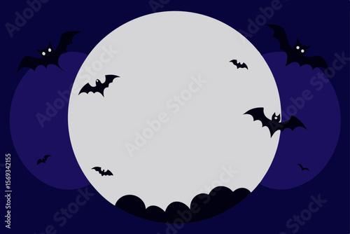 Spooky Night Bats and Full Moon Halloween Illustration