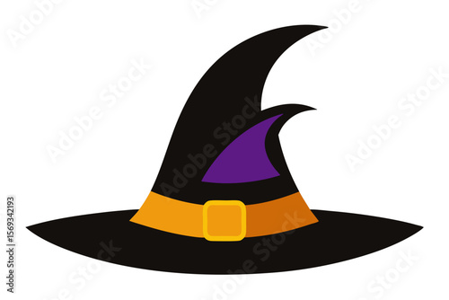 Black Halloween witch hat isolated vector illustration, a magical symbol for wizards
