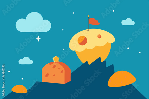 Whimsical Space Landscape Cheese Planet Adventure