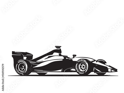 Formula one racing car silhouette on white background. Formula one vector art. 