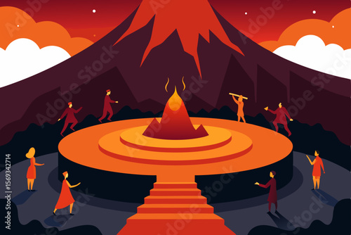 Vector illustration of a vibrant mountain landscape with trees, capturing the essence of nature's beauty at sunset