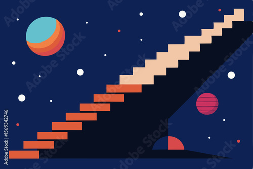 Vibrant illustration of a spaceship launching towards the moon, surrounded by a dark, star-filled night sky and distant planets