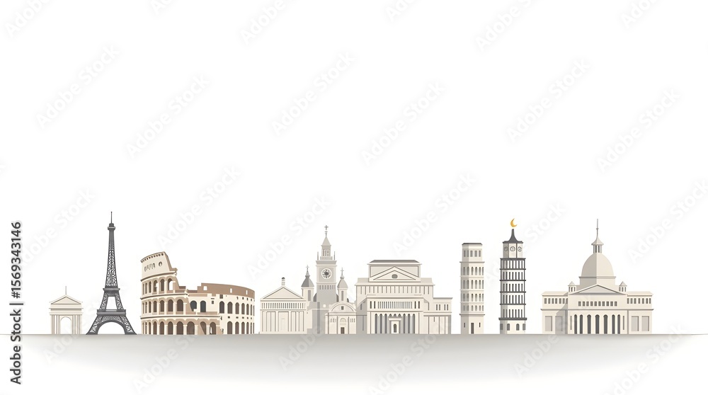 Fototapeta premium Global Landmarks Silhouette/Line Art