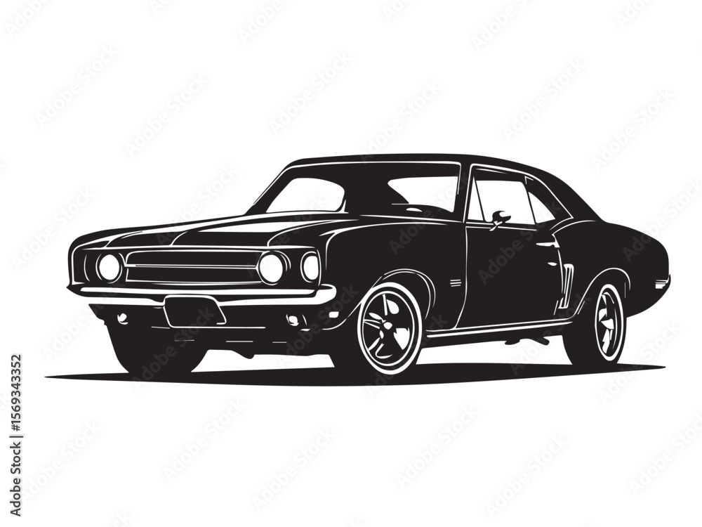 Naklejka premium Vintage classic muscle car silhouette. Vintage car silhouette isolated on white background. 