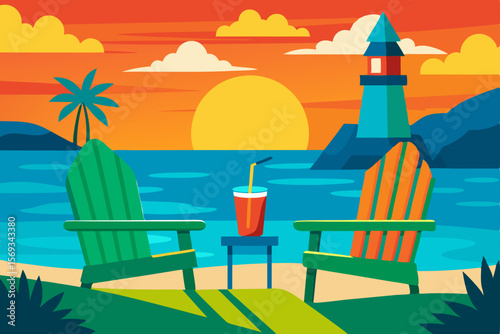 Tropical resort beach with chairs and tables offering a relaxing sea view under a summer sky