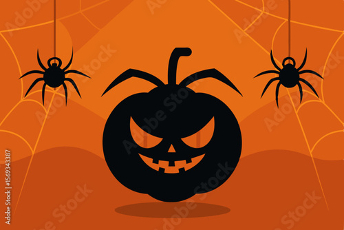 A scary Halloween night illustration featuring a spooky pumpkin lantern with bats, perfect for an autumn holiday celebration