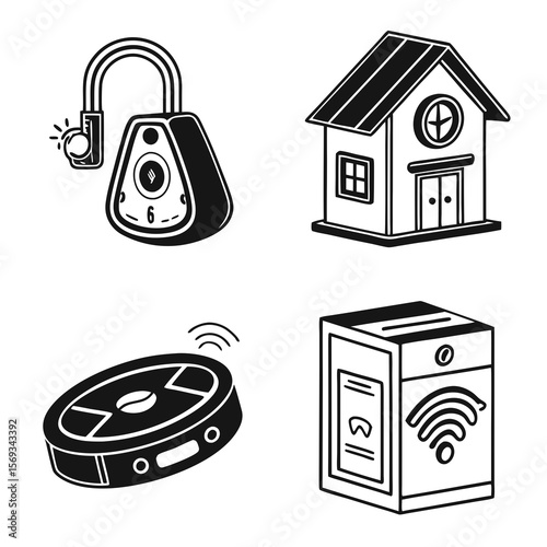 Smart home automation devices isolated on white background