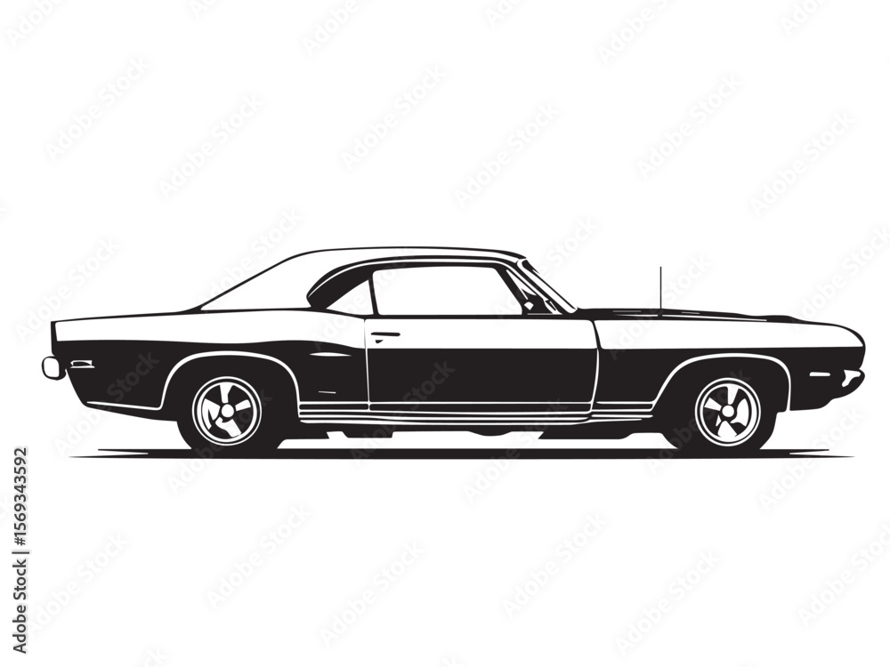 Fototapeta premium Vintage classic muscle car silhouette. Vintage car silhouette isolated on white background. 