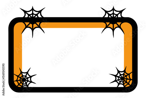 Spooky Halloween frame vector illustration with a cartoon pumpkin, bats, and a black cat silhouette for an autumn holiday banner design