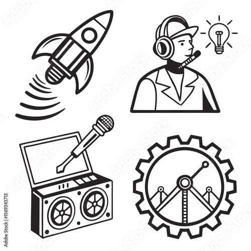 Technology and innovation icons isolated on white background