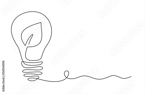Continuous one line drawing little shoot grow in a light bulb. Eco concept. Hand drawn one line vector. Editable stroke		
