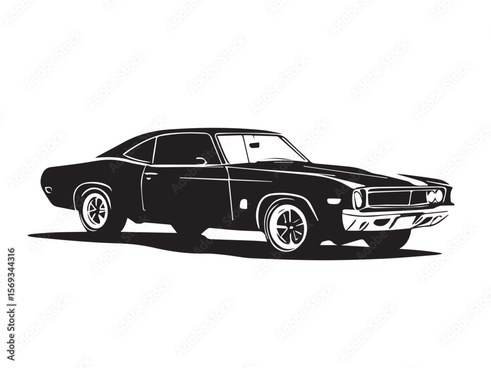 Fototapeta premium Vintage classic muscle car silhouette. Vintage car silhouette isolated on white background. 