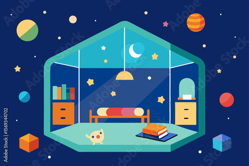 A serene winter night landscape features a beach house under a starlit sky, celebrating the festive new year