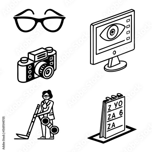 Vision care and technology elements isolated on white background