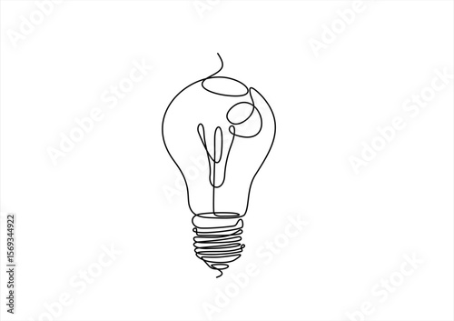 Hand drawn. Light bulb continuous one line drawing. Lightbulb in simple linear style. Idea, brainstorm concept. Vector illustration. Editable stroke	