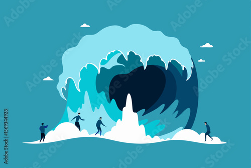 Vector illustration of a polar bear in the snow or water, reflecting the cold winter nature under a blue sky