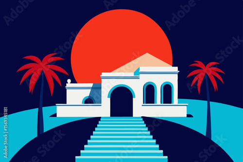 Morning or night, the Church of the Holy Sepulchre, a Greek Orthodox architectural marvel, stands under the Mediterranean sky, a serene religious building amidst the Santorini landscape