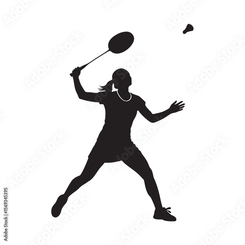 Vector silhouette of a female badminton player in a match