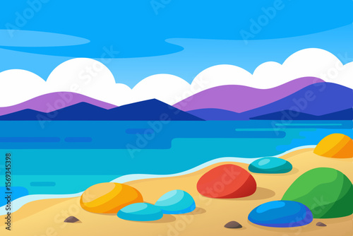 Tropical summer seascape with an ocean horizon, sandy beach, and clear sky