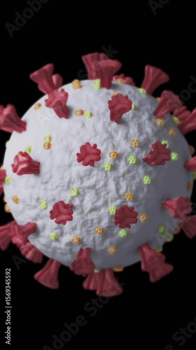 Digital animation of covid-19 cell spinning against black background