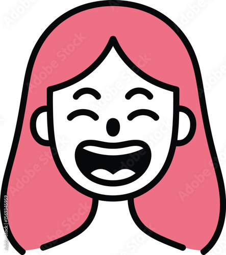Cartoon happy woman with pink hair vector illustration design for graphics and web content creation