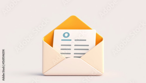 Envelope with a document peeking out, showcasing creativity in digital communication and correspondence design concepts